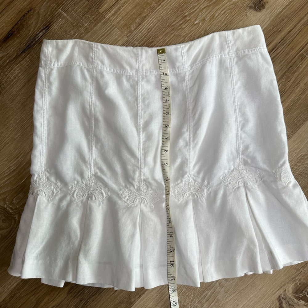 White Ruffle-Trim Linen Skirt - Picture 6 of 7
